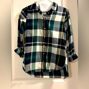 Blue/green/white Plaid fitted button up shirt H&M size 2
